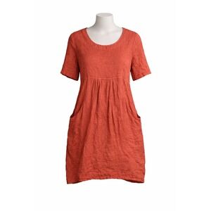 WoolOvers 100% Linen Tunic Dress Coral Orange Pocket Casual Womens 16